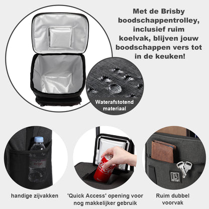 Brisby Boodschappentrolley met Koelvak – 32L Ruimte – Ideaal voor Boodschappen – Inclusief Koelelementen – Waterafstotend – Verstelbaar Handvat – Donkergrijs