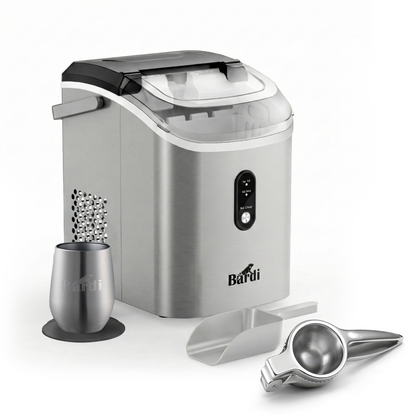 Bardi 1.1L - Nugget IJsblokjesmachine Rond - Crushed Ice Maker met IJsschep - 15kg/24 uur - Ijsblokjesmaker - Met Luxe Thermosbeker - RVS - Citruspers RVS