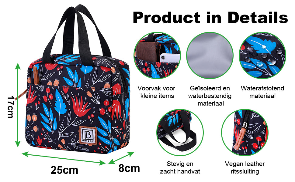 Koeltas 4L night flower - Lunchtas - kolftas - 4-laags geïsoleerd - gratis koelelement