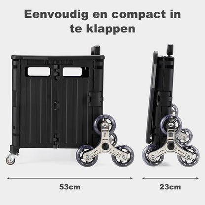 Boodschappentrolley 50L XL met trapwielen zwart - boodschappenkrat - 35 kg draagvermogen - met deksel en telescopisch handvat