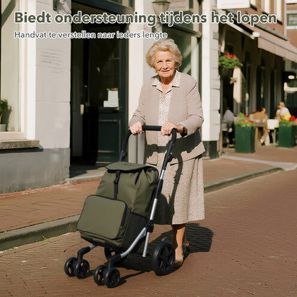 Boodschappentrolley deluxe 60L groen - koelvak - boodschappenwagen - steekwagenfunctie - verstelbaar handvat