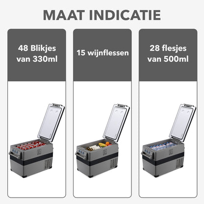 Compressor koelbox 40,5L en 8L koelbox zwart SET - Dual zone - koelen en vriezen - 12V en 230V - incl. 2x 1,2L thermosbekers