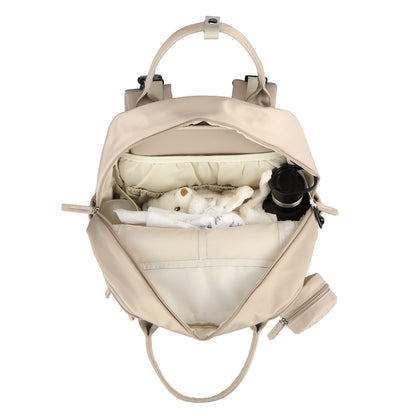Brisby Premium Luiertas – Uitgebreide en Functionele Verzorgingstas – met buggymontage – Anti Diefstal Vakken - Reistrolley Sleeve - Inclusief verschoonmatje t.w.v.15,99 euro en speenhouder - Levenslange Garantie - Natural Champagne
