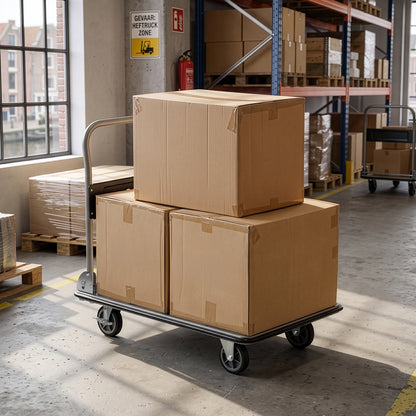 Packaway Opvouwbare Transportwagen 350 kg – Transportkar met Rem – 92 x 62 cm – Antislip Laadplatform – 4 Wielen – Inklapbare Duwbeugel