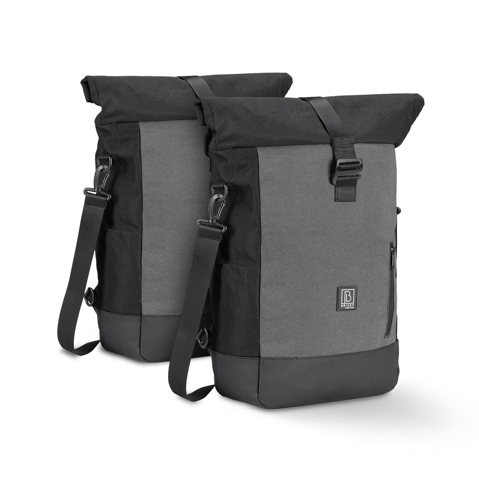 3 in 1 waterproof rolltop bicycle bag set 40-52L black-gray - 100% reflection - high visibility - bicycle bag - backpack - shoulder bag
