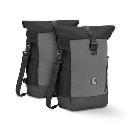 3 in 1 waterproof rolltop bicycle bag set 40-52L black-gray - 100% reflection - high visibility - bicycle bag - backpack - shoulder bag