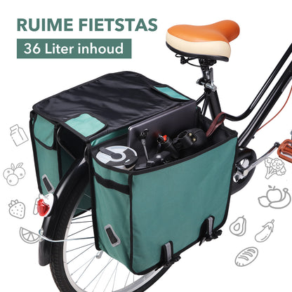Packaway Dubbele Fietstas 36L groen - hoge zichtbaarheid - waterdicht