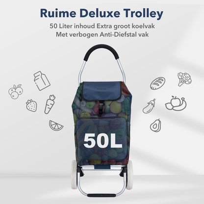 Boodschappentrolley Deluxe 50L met koelvak blauw - boodschappenwagen - steekwagenfunctie