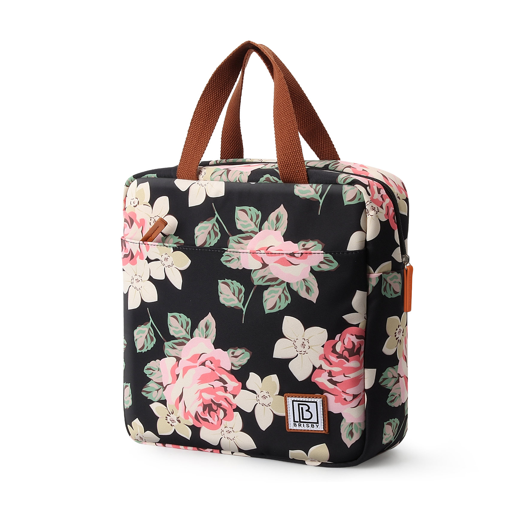 Cooler bag 7L black flowers - Lunch bag - 4-layer insulated - 2 free cooling elements - incl. shoulder strap