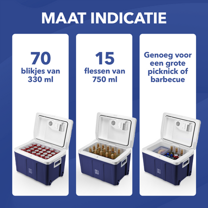 Elektrische koelbox 40L blauw SET - Incl. 8L passieve koelbox - incl. divider en koelelementen - AC/DC 12V, 220/230V