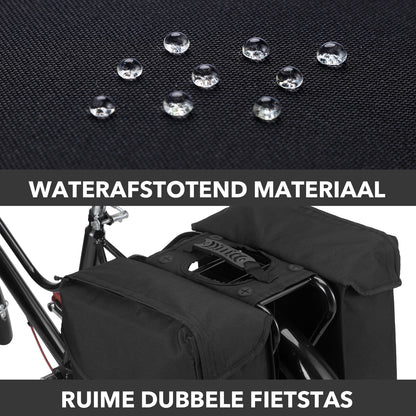 Brisby Dubbele Fietstas 34 Liter – Voor Gewone en Elektrische Fiets – Waterafstotend Polyester – Met Trekkoord, Gespsluiting en Reflectie – Zwart