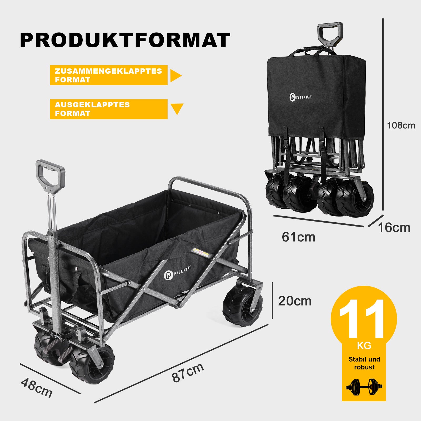 Bolderkar XL zwart -  tot 80 kg - heavy duty - 90L - opvouwbaar - wasbaar polyester - 98x45 cm