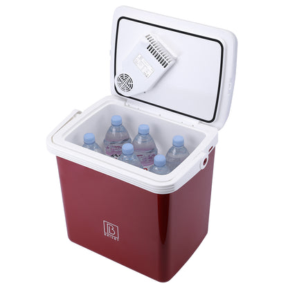 Elektrische koelbox 25L rood - AC/DC 12V, 220/230V - incl. divider en vershoudbakjes - vergrendelbare deksel