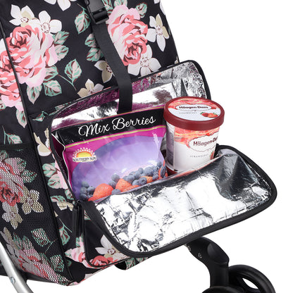 Packaway Boodschappentrolley met 4 wielen - boodschappenwagen deluxe met koelvak en verstelbaar handvat – 60 liter – Black Flower