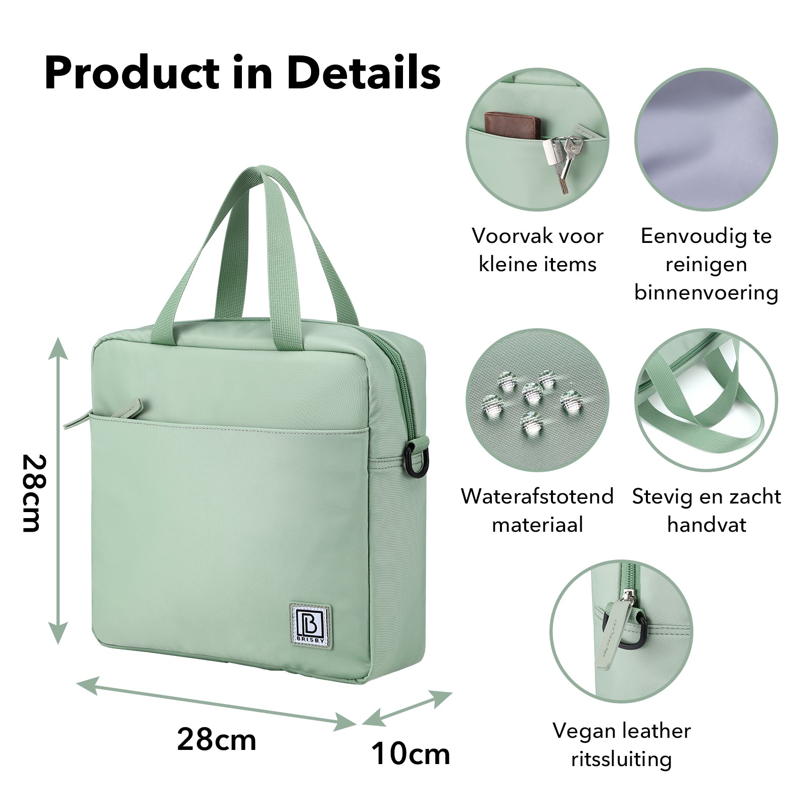 Brisby Koeltas Lunchtas 4L - Waterafstotend - Geïsoleerde Kolftas - Inclusief Koelelement - Smooth Green