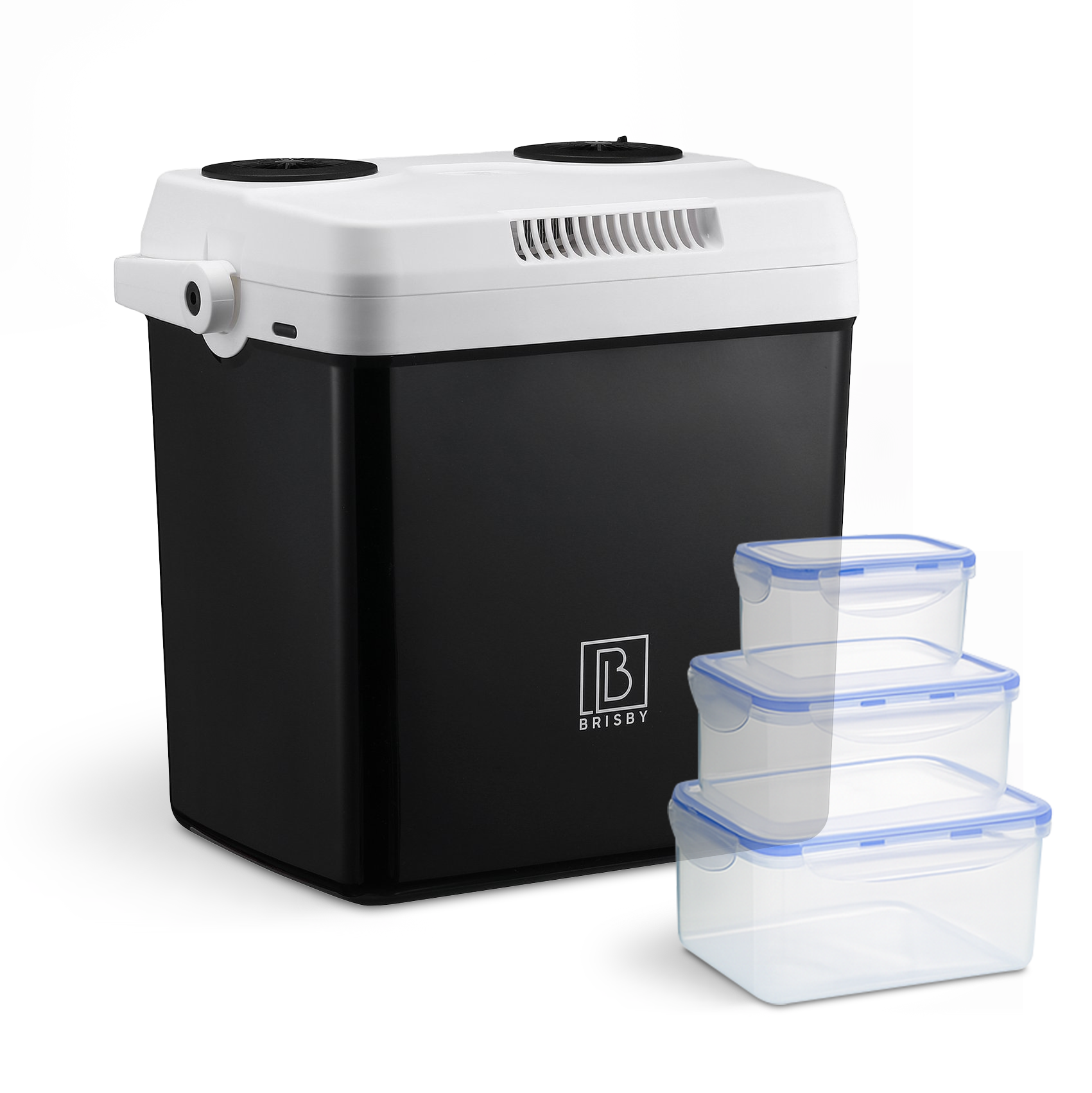 Elektrische koelbox 25L zwart - AC/DC 12V, 220/230V - incl. divider en vershoudbakjes - vergrendelbare deksel