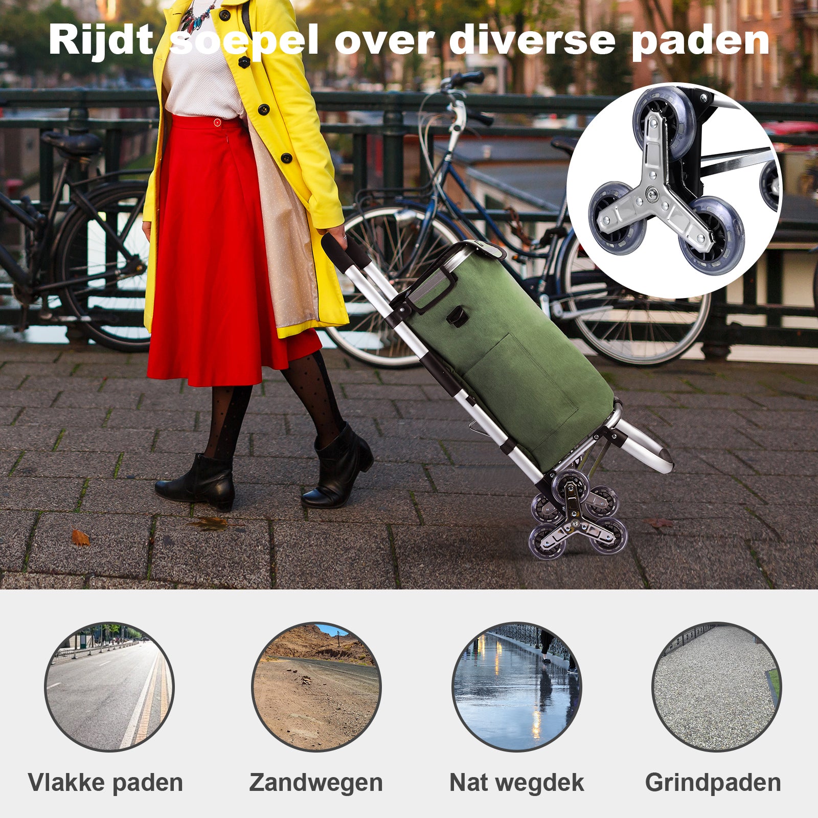 Packaway Boodschappentrolley 40L groen - incl. trapwielen - steekwagenfunctie