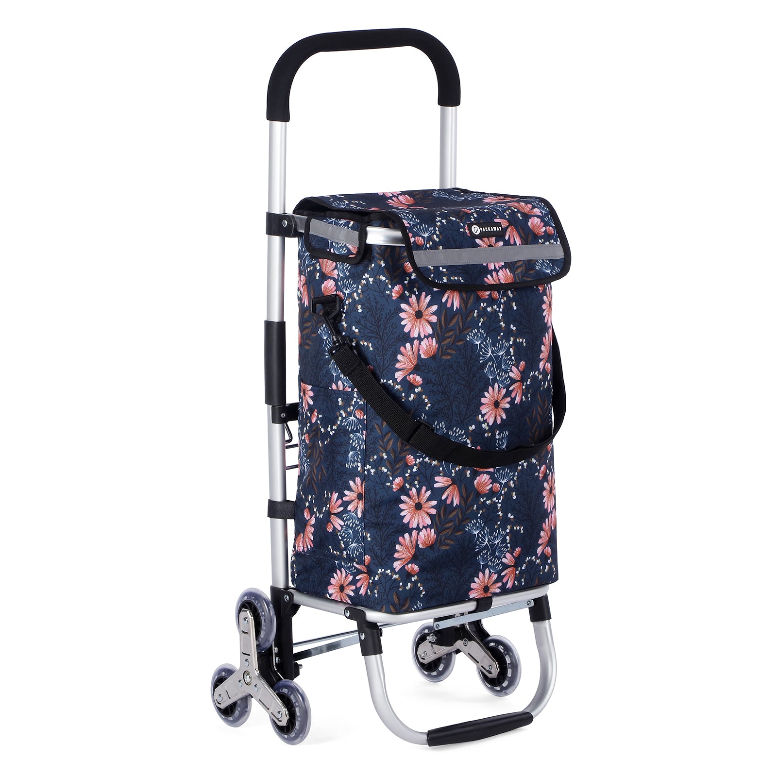 Packaway Boodschappentrolley met Trapwielen 40 Liter - Opvouwbare Boodschappenwagen met ruim Koelvak - Japanese Flower