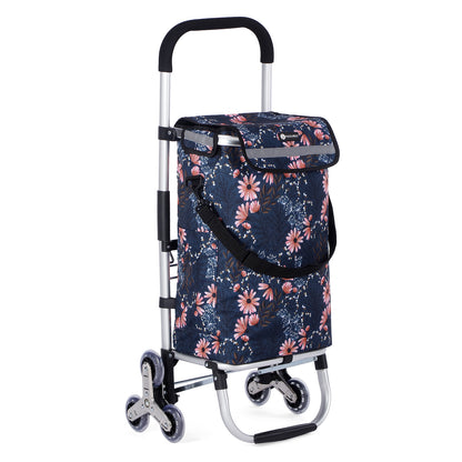 Packaway Boodschappentrolley met Trapwielen 40 Liter - Opvouwbare Boodschappenwagen met ruim Koelvak - Japanese Flower