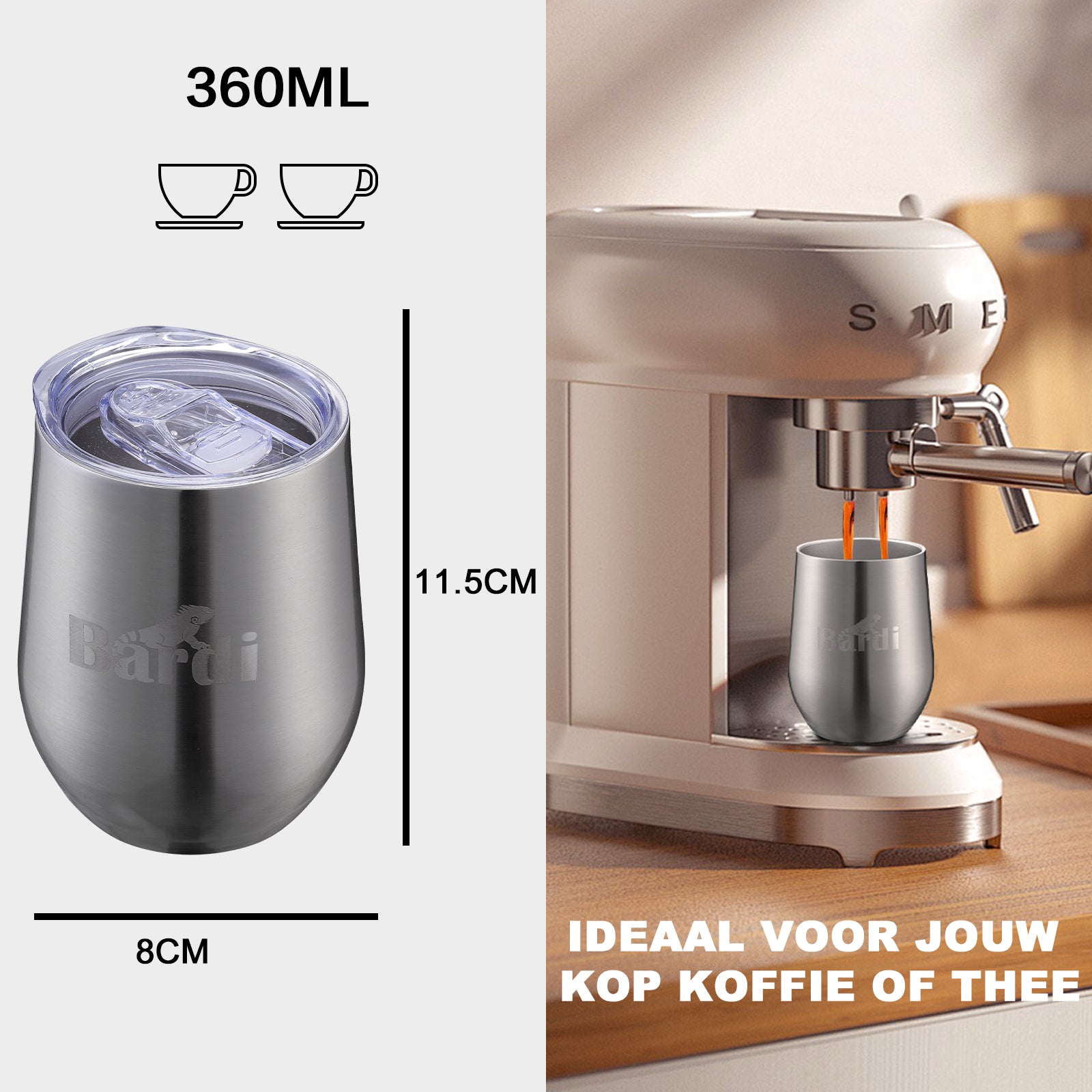 Thermosbeker set RVS - 2 bekers met lekvrije deksels - dubbelwandig - 360ml