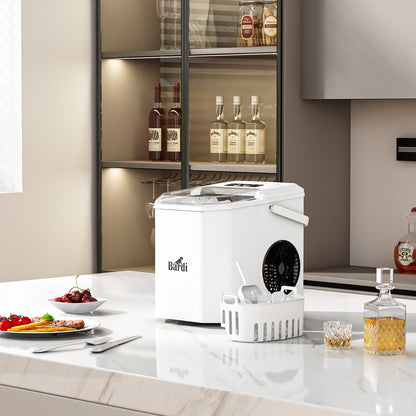 Bardi 1.3L Deluxe IJsblokjesmachine Square – IJsblokmaker Inclusief Luxe Thermosbeker en IJsschep – 9 Blokjes in 8 Minuten – WIT