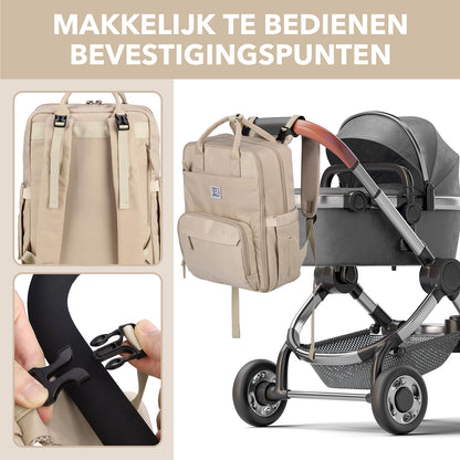 Brisby slijtvaste Luiertas – verzorgingstas – met buggymontage - Natural Champagne