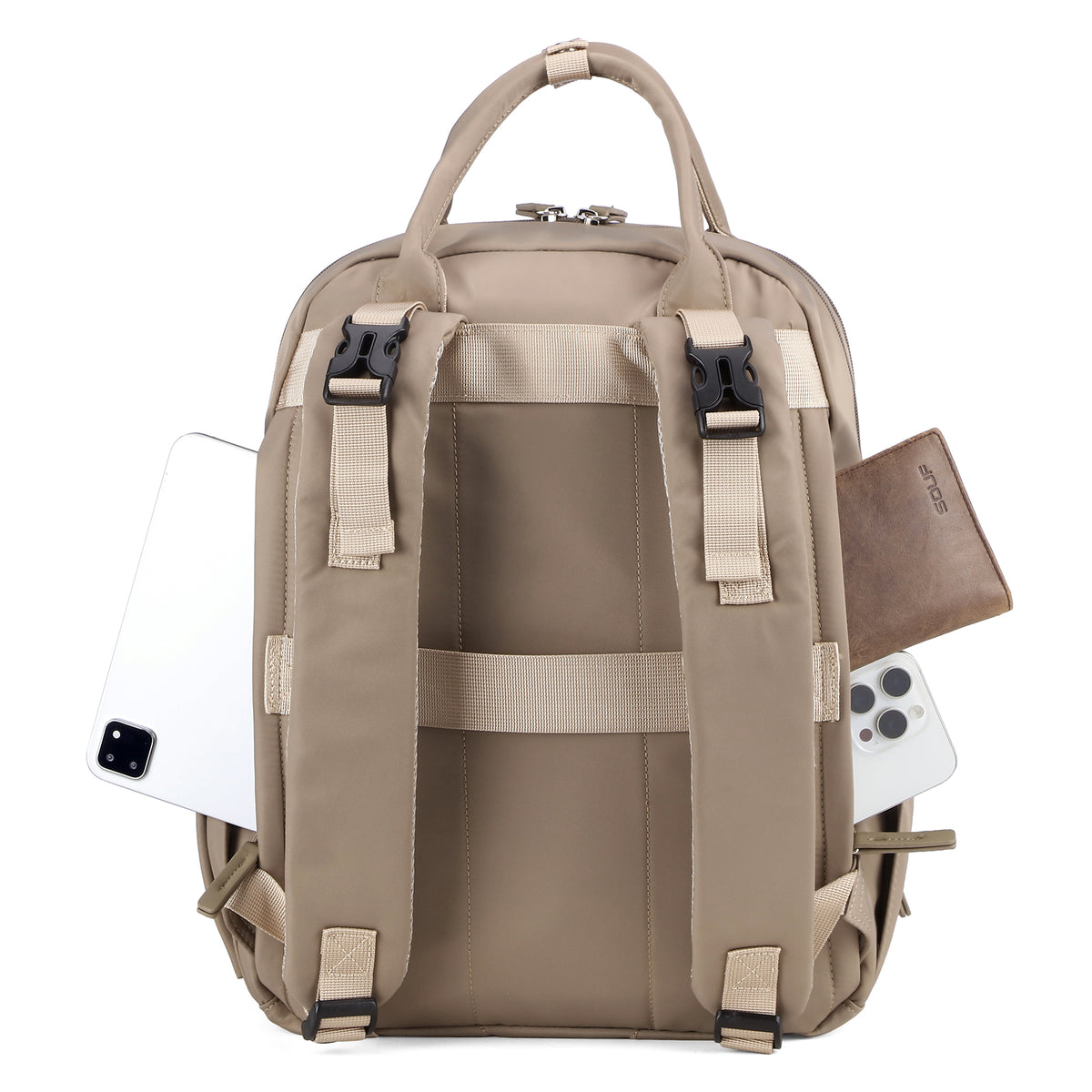 Brisby Premium Luiertas – Uitgebreide en Functionele Verzorgingstas – met buggymontage – Anti Diefstal Vakken - Reistrolley Sleeve - Inclusief verschoonmatje t.w.v.15,99 euro en speenhouder - Levenslange Garantie - Natural Greige