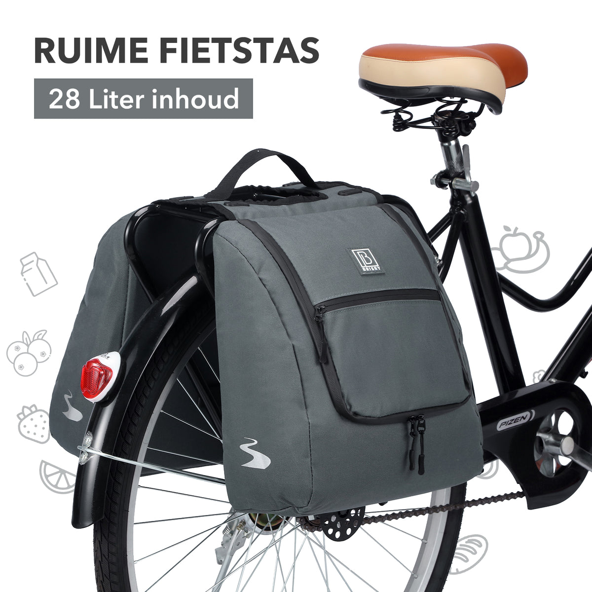 Brisby Dubbele Fietstas 28 Liter – Koeltas en Lunchtas – 4-laags Geïsoleerd – Voor Gewone en Elektrische Fiets – Waterafstotend met Waterdichte Ritsen – Urban Blue