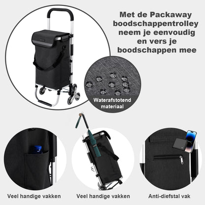 Packaway Boodschappentrolley 40L grijs - incl. trapwielen - steekwagenfunctie