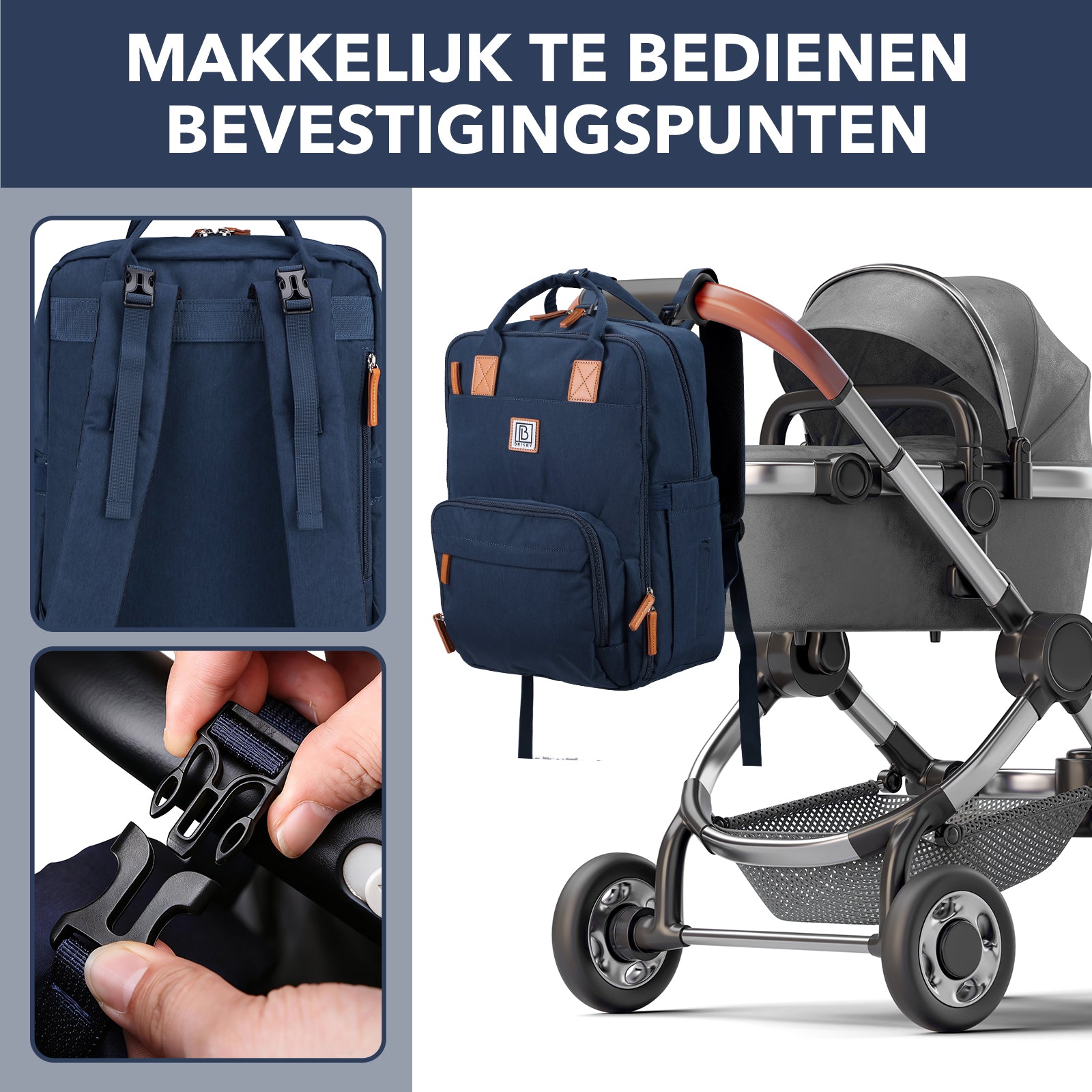 Brisby Luiertas original blauw - incl. buggymontage en verschoningsmat