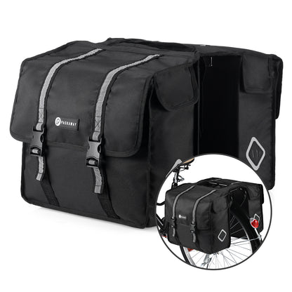 Packaway Double Panniers - Waterproof Panniers Electric Bike - Reflective - Black 36 Liters