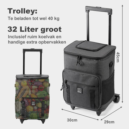 Brisby Boodschappentrolley met Koelvak – 32L Ruimte – Ideaal voor Boodschappen – Inclusief Koelelementen – Waterafstotend – Verstelbaar Handvat – Donkergrijs