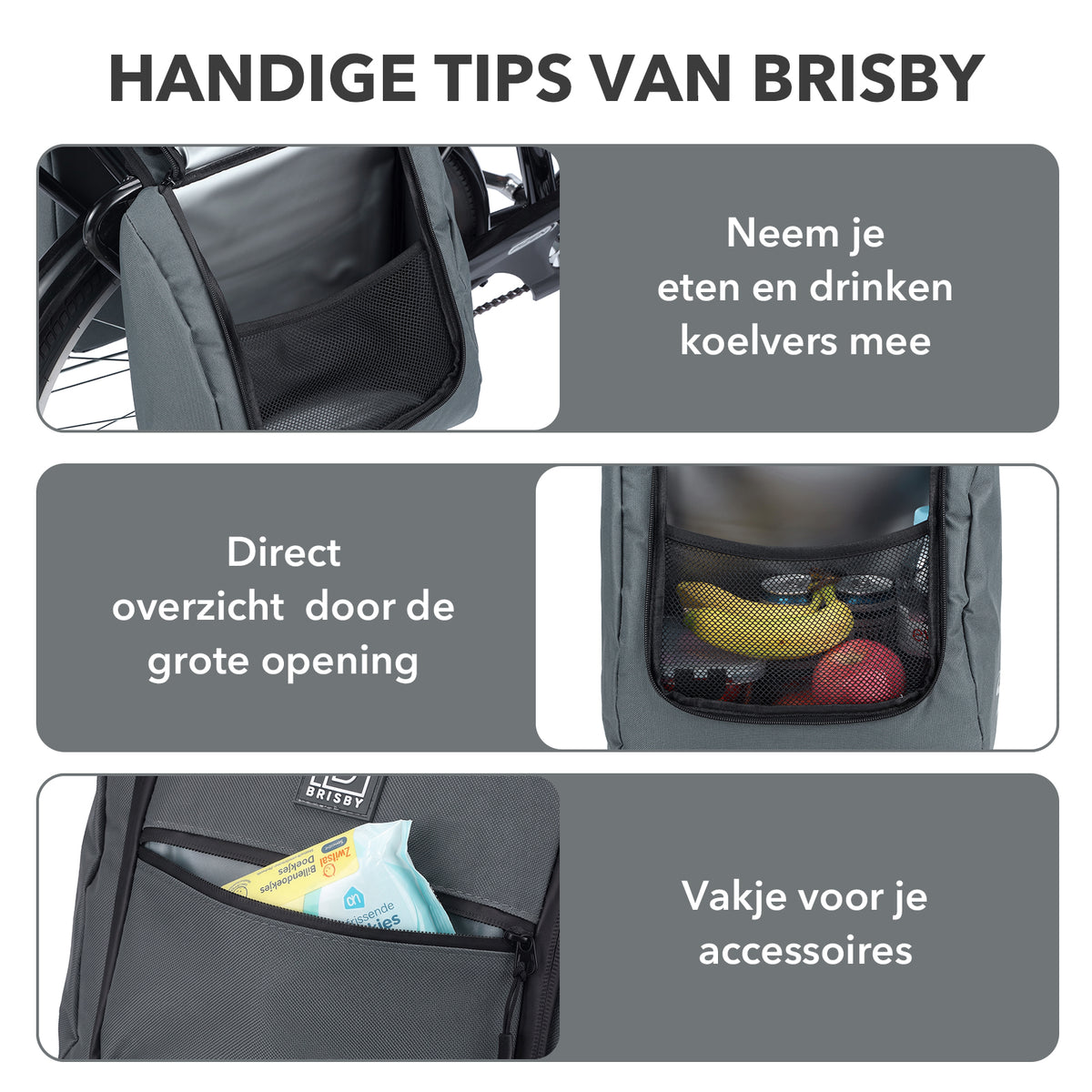 Brisby Dubbele Fietstas 28 Liter – Koeltas en Lunchtas – 4-laags Geïsoleerd – Voor Gewone en Elektrische Fiets – Waterafstotend met Waterdichte Ritsen – Urban Blue