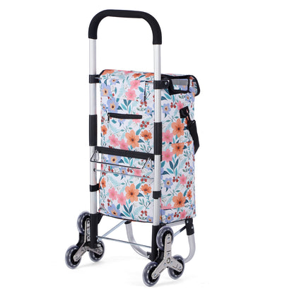 Packaway Boodschappentrolley met Trapwielen 40 Liter - Opvouwbare Boodschappenwagen met ruim Koelvak - Pastel Blossom