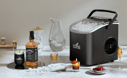 Bardi Deluxe Ice Cube Machine 1.2L black - Self-cleaning function - ice cube maker with ice scoop - Incl. luxury thermos cup and ice scoop