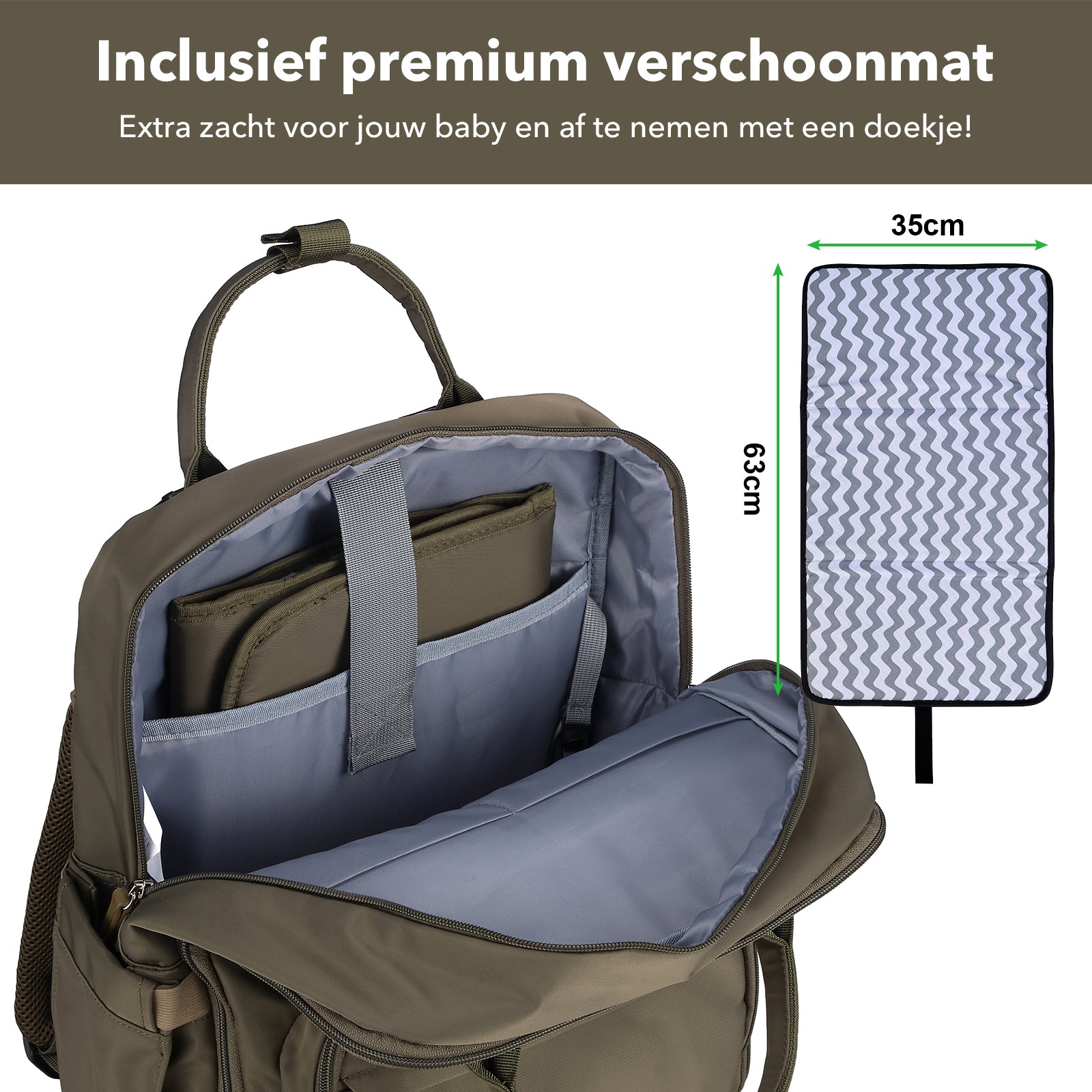 Brisby slijtvaste Luiertas – verzorgingstas – met buggymontage - Olive Green