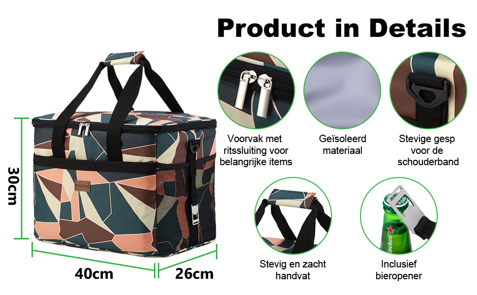 Koeltas 30L abstract - lunchtas - opvouwbaar - 4-laags geïsoleerd - incl. 4 gratis koelelementen en draagband