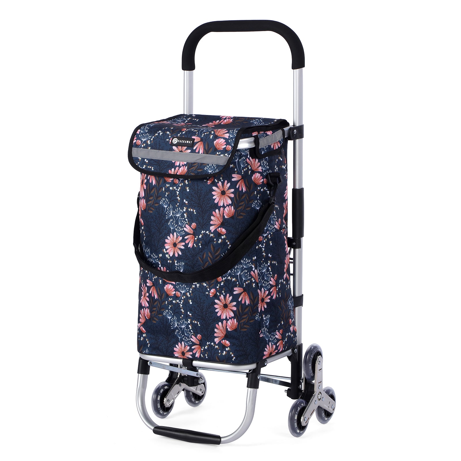 Packaway Boodschappentrolley met Trapwielen 40 Liter - Opvouwbare Boodschappenwagen met ruim Koelvak - Japanese Flower