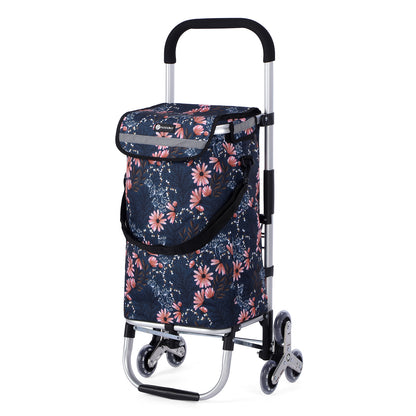Packaway Boodschappentrolley met Trapwielen 40 Liter - Opvouwbare Boodschappenwagen met ruim Koelvak - Japanese Flower