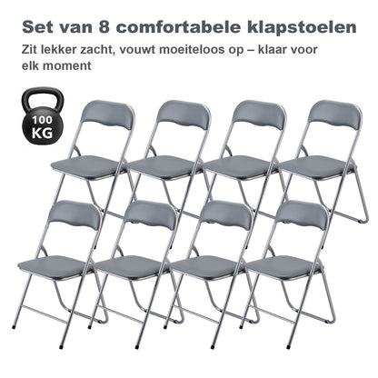 Bardi 8-delige Klapstoelen set PVC grijs - 100 kg draagvermogen