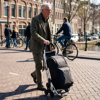 Packaway 35L Boodschappentrolley met 6 Wielen voor Trappen - Klapstoel Functie - Steekwagen Functie - Geïsoleerd - Afneembare Rugzak - Zwart