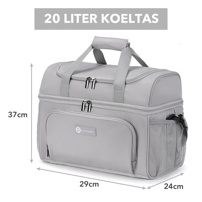 Packaway Koeltas 20L - Lunchtas - Inclusief 4 Koelelementen - Dubbel Compartiment - 4-Laags Geïsoleerd - Waterafstotend - Modern Grey