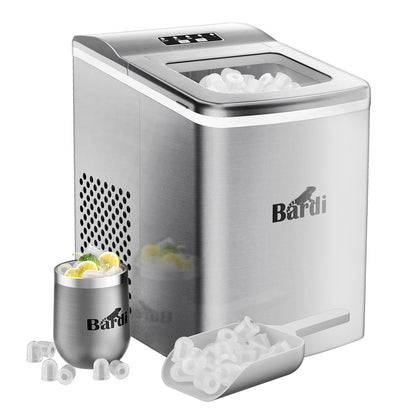 Bardi Deluxe Ice Cube Machine 2L Stainless Steel - Self-cleaning function - Ice cube maker with ice scoop - Incl. luxury thermos cup and ice scoop