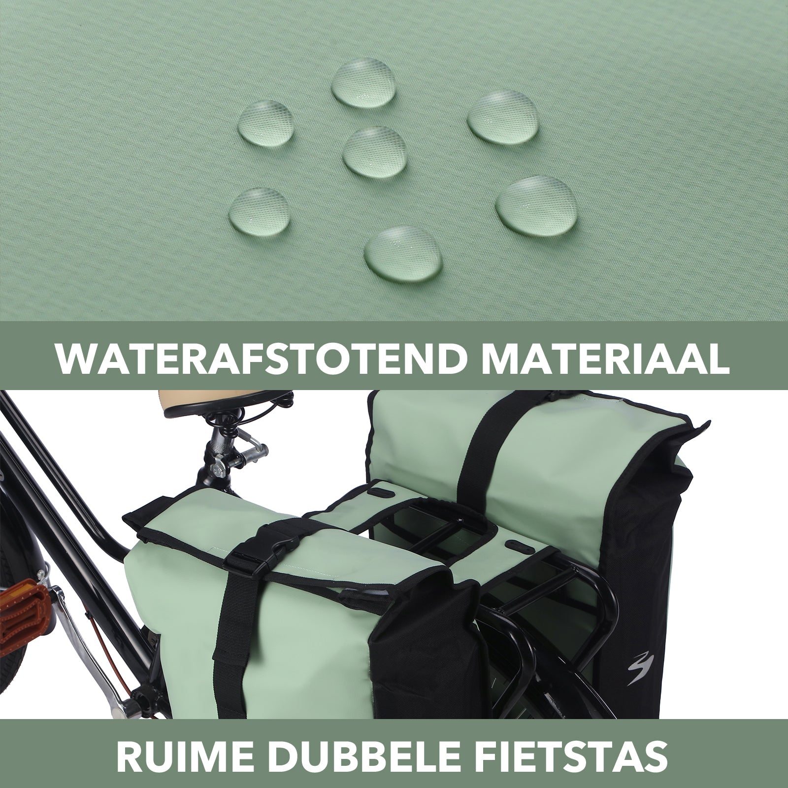 Brisby Dubbele Fietstas Rolltop Zwart 39-48L Waterdicht Geschikt voor Elektrische Fietsen & E-Bike - Groen