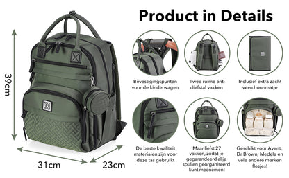 Brisby Premium Luiertas  - Groen  - Kinderrugzak - 1.5L kinderlunchtas Leeuw