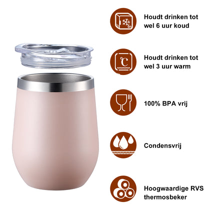 Set RVS thermosbekers roze - 0,3L - met deksels - dubbelwandig