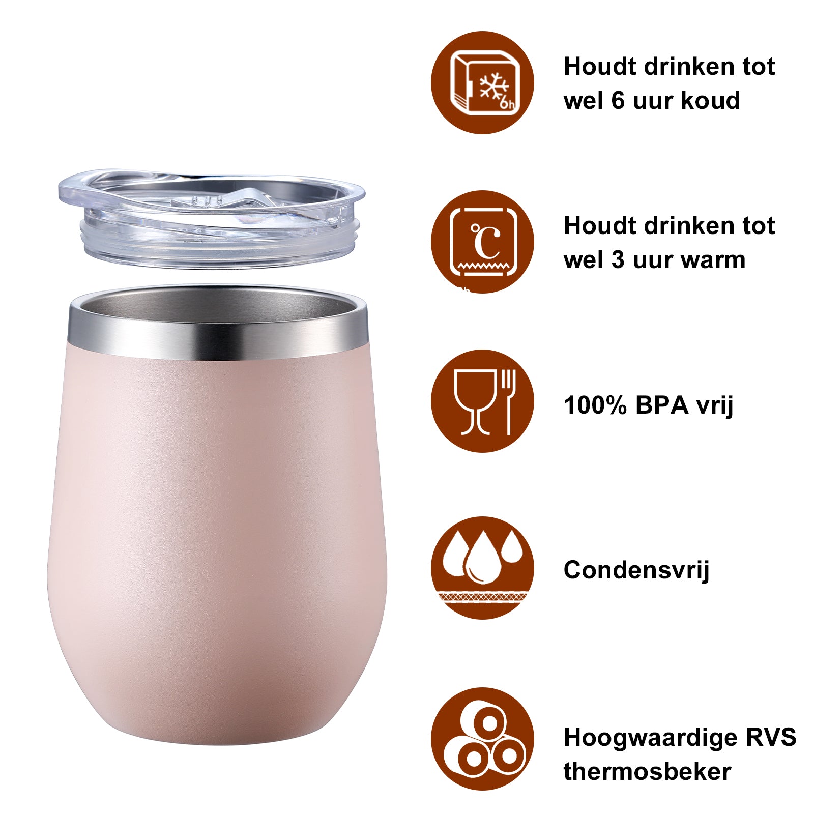 Thermosbeker set roze - 2 bekers met lekvrije deksels - dubbelwandig - 360ml