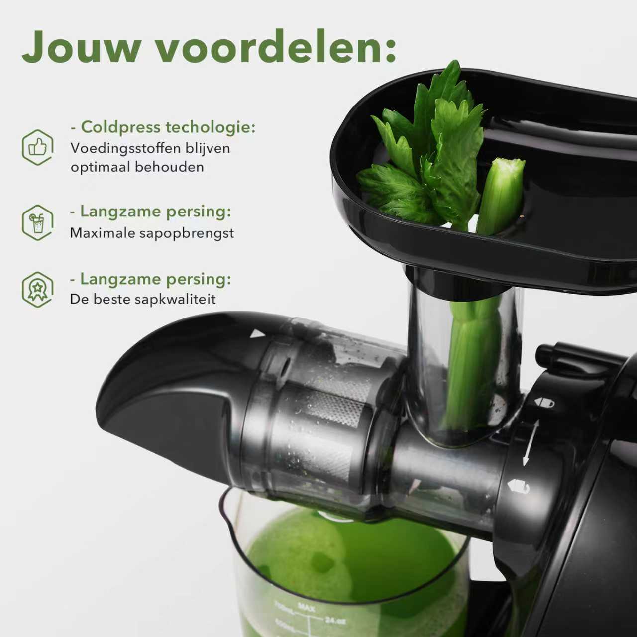 Bardi Slowjuicer zwart - 700 ml pulpreservoir - incl. schenkkan