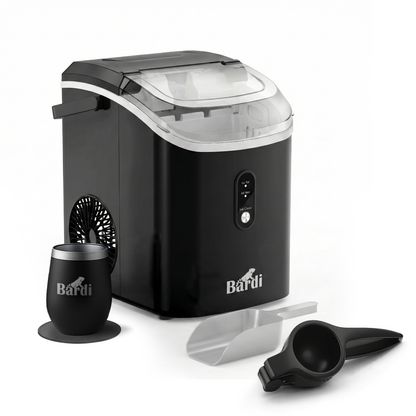 Bardi 1.1L - Nugget IJsblokjesmachine Rond - Crushed Ice Maker met IJsschep - 15kg/24 uur - Ijsblokjesmaker - Met Luxe Thermosbeker - Zwart - Citruspers Zwart