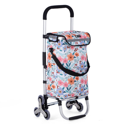Packaway Boodschappentrolley met Trapwielen 40 Liter - Opvouwbare Boodschappenwagen met ruim Koelvak - Pastel Blossom